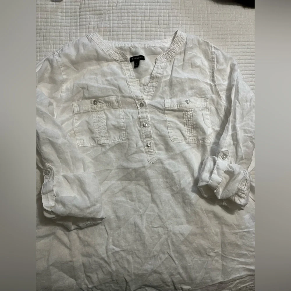 Talbots 100% Linen White Casual Blouse - Picture 4 of 8